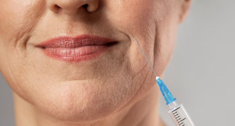 woman sagging face with needle