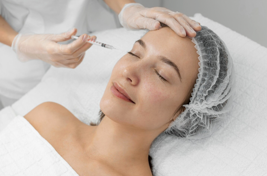 woman having PLLA treatment injected